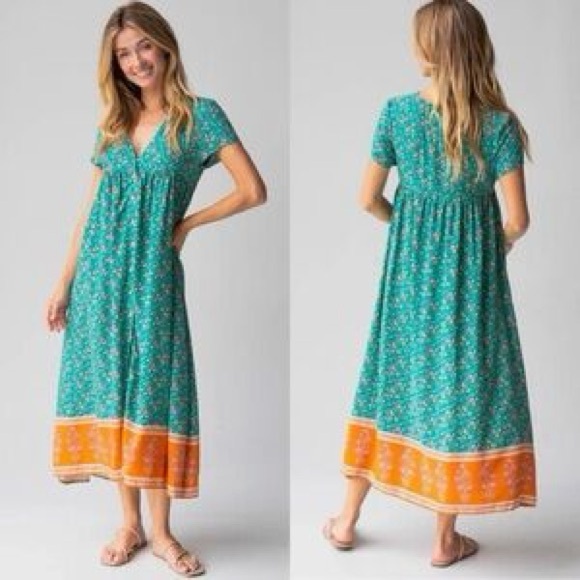 NATURAL LIFE Teal and Orange Midi Dress - Picture 2 of 13